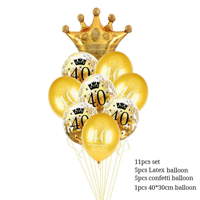 11pcs 40 balloons 30, 40, 50, 60 летних воздушных шаров с днем рождения, праздничные украшения для взрослых, черные золотые воздушные шары, 30, 40, 50 лет, вечерние сувениры - Цвет: 11pcs 40 balloons