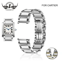 stainless steel watch band for cartier tank series 15mm 20mm butterfly clasp strap loop wrist belt bracelet hidden clasp silver