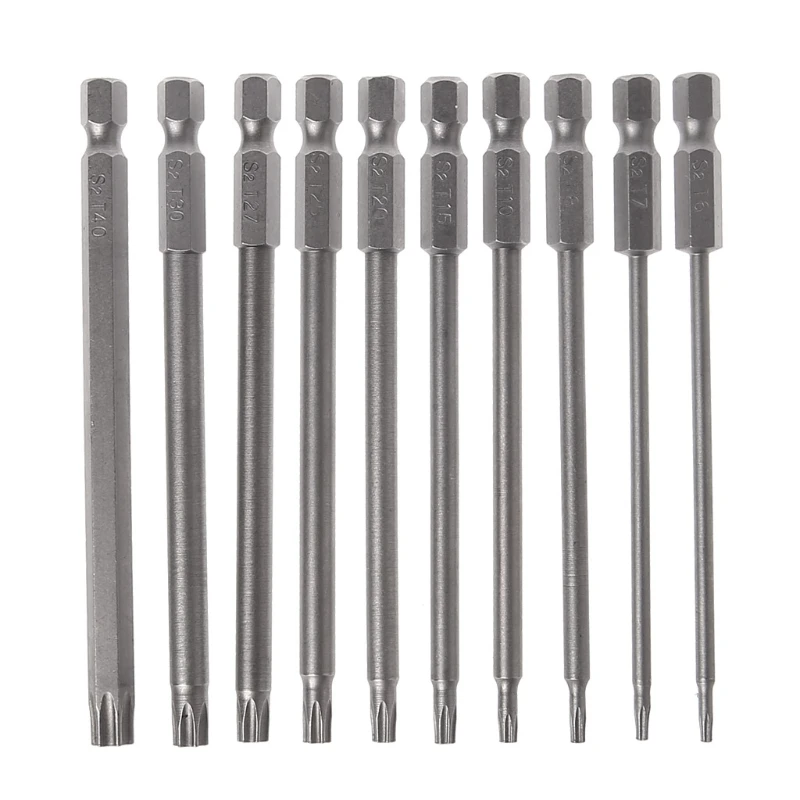 10 шт./компл. 100 мм 1/4 дюймовые шестигранные магнитной головки Torx насадки для