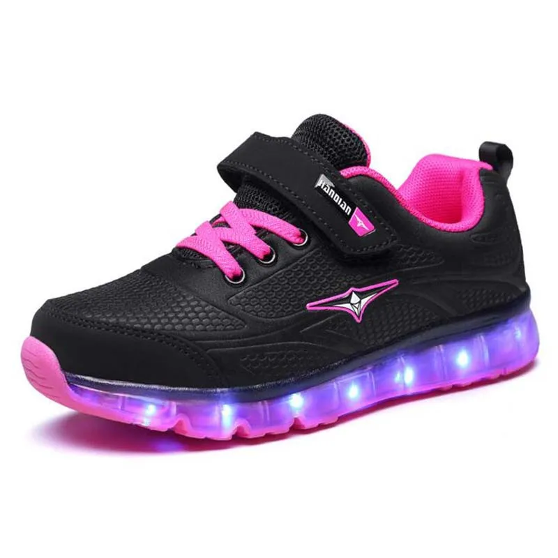 Children's LED shoes boys USB charging Genuine leather girls sneaker casual kids glowing women Euro size 25-37 | Детская одежда и