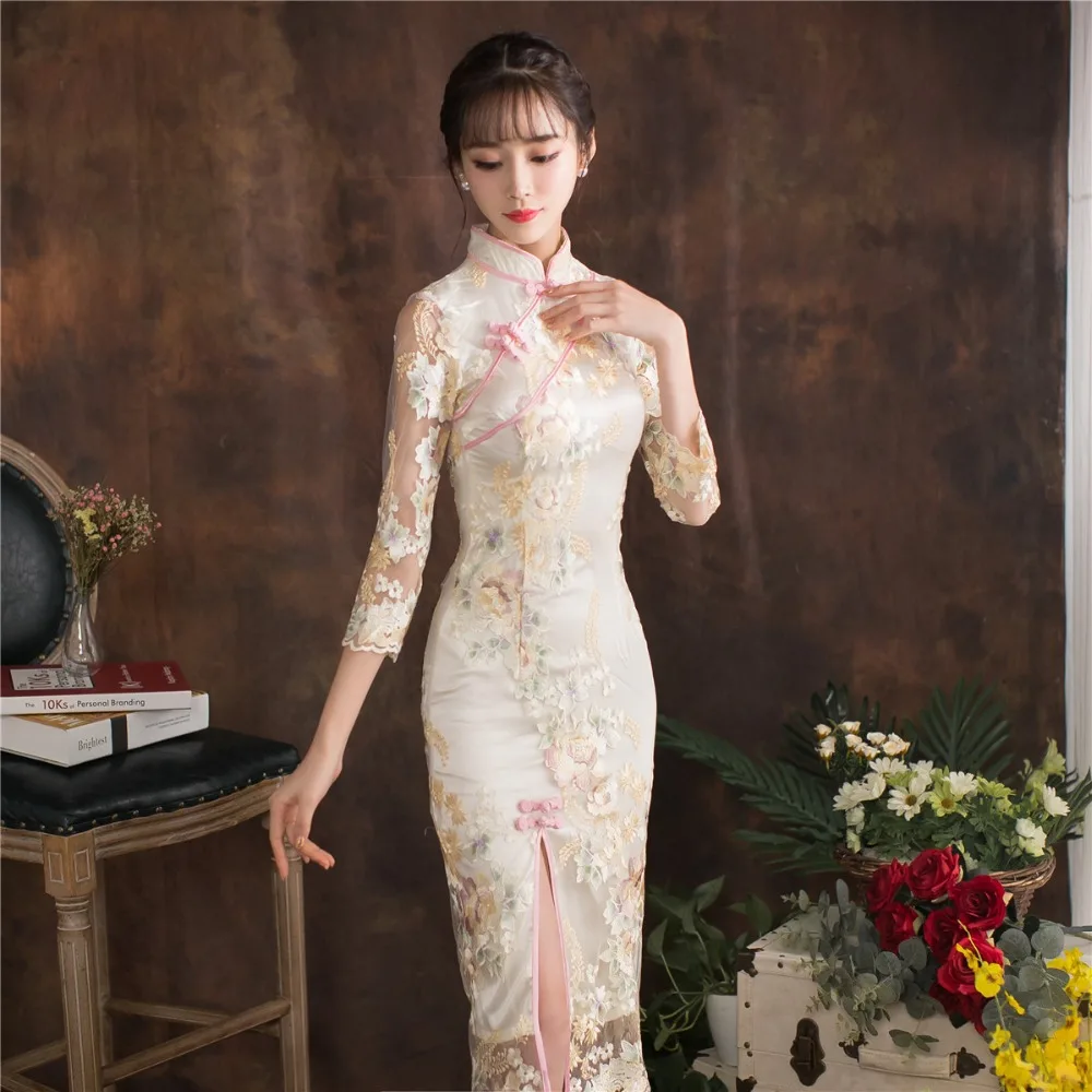 Платье Qipao кружевное с высоким разрезом|Чонсамы| |