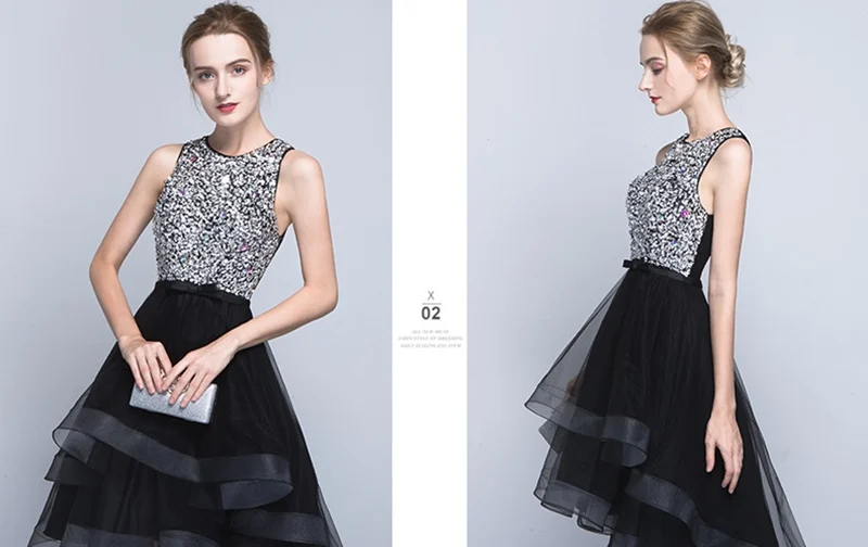 Short Front Coctail Dress Gown Sequin Puffy Dresses For Prom Pinafore Vestido Formal Cocktail Dresses Evening Party TS195