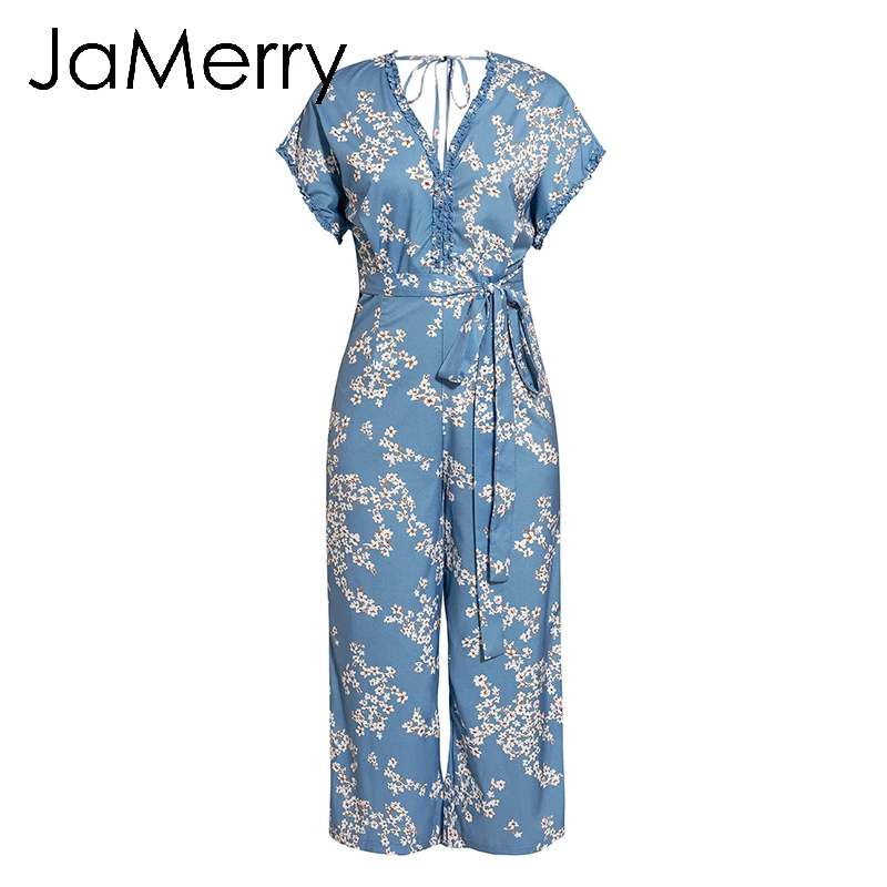JaMerry винтажный богемный цветочный принт женский комбинезон Элегантный boho