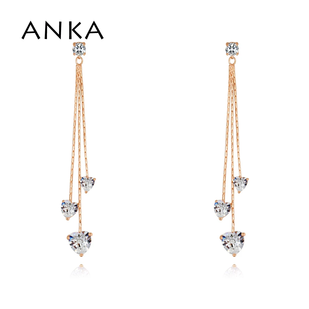 

ANKA Brand Simple Cubic Zirconia Long Tassels Heart Earrings For Women Top Zircon Earrings Fashion Jewelry 2020 #131818