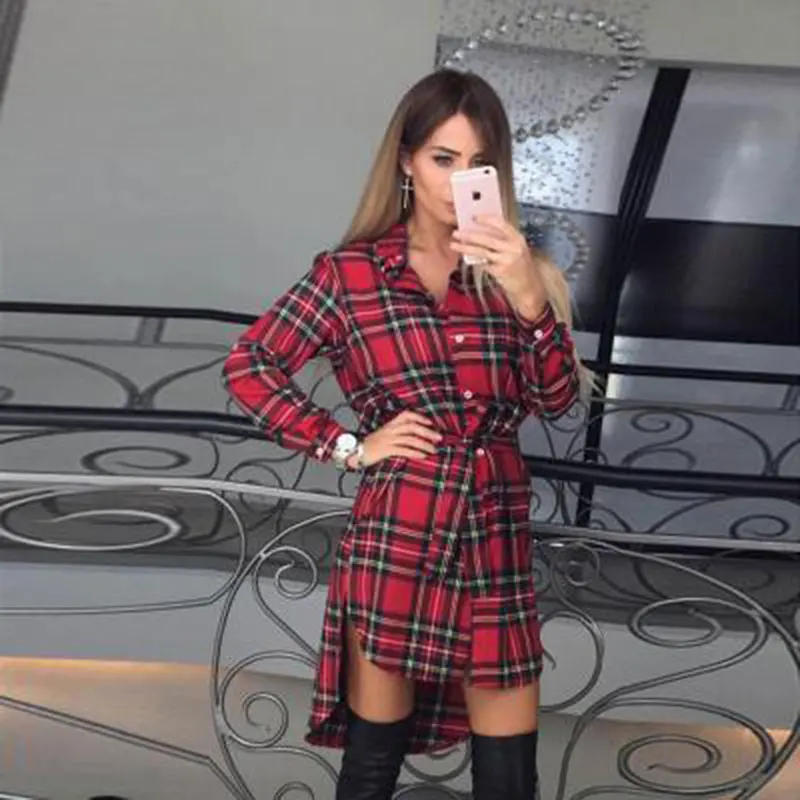 Женская длинная рубашка в клетку для работы и вечеринки весна лето 2018|ladies formal