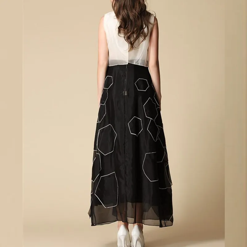 Роскошные дамы Весна шелковое платье без рукавов Классический натурального