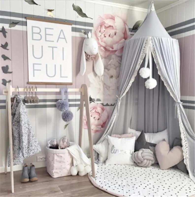 

Cotton Kid Baby Bed Canopy Bedcover Mosquito Net Curtain Bedding Round Dome Tent Fly Insect Protection
