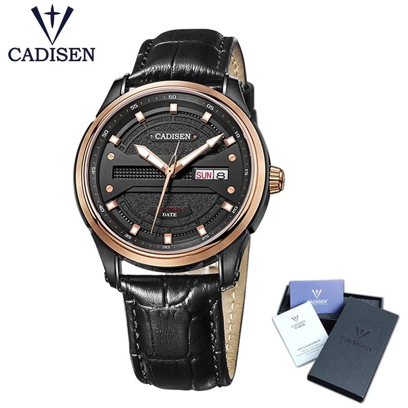 Часы C8119 CADISEN 2018 Топ бренд Роскошные мужские часы с кожаным ремешком