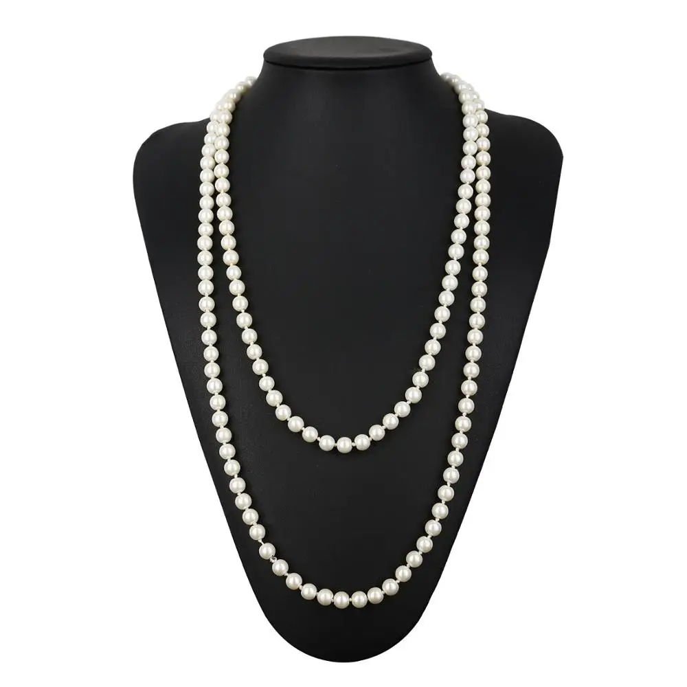 pearl necklace 1920s Аксессуары повязка на голову ожерелье перчатки держатель для сигарет серьги Хлопушка Костюм аксессуары набор для женщин - Цвет: pearl necklace
