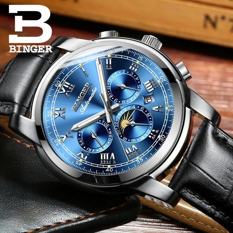 

Switzerland Automatic Mechanical Watch Men Binger Luxury Brand Mens Watches Sapphire clock Waterproof relogio masculino B1178-11