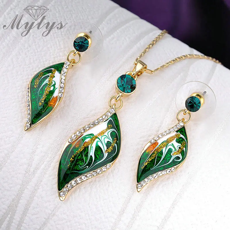 Mytys зеленые Наборы украшений в форме листьев ожерелье и серьги комплект