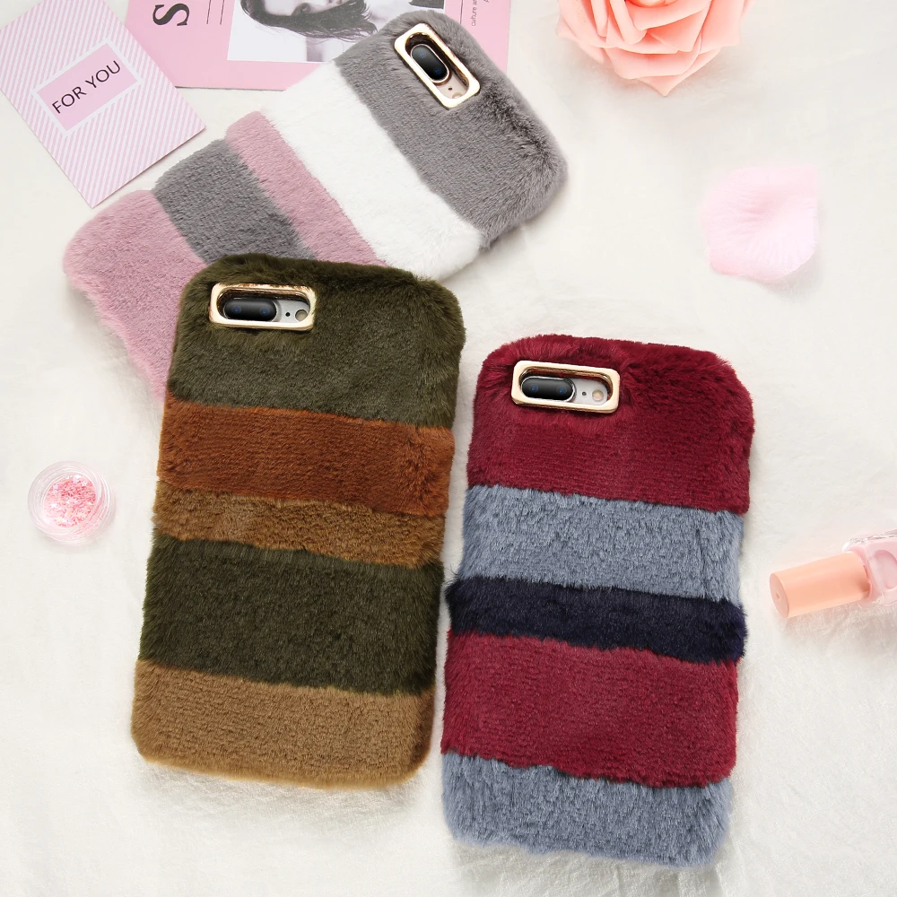 Kisscase Плюшевый чехол для iPhone 6S 6 7 8 Plus Cover Colorful Fluffy Fur Soft Phone Shells X 5S 5 SE Чехлы Fundas Coque на