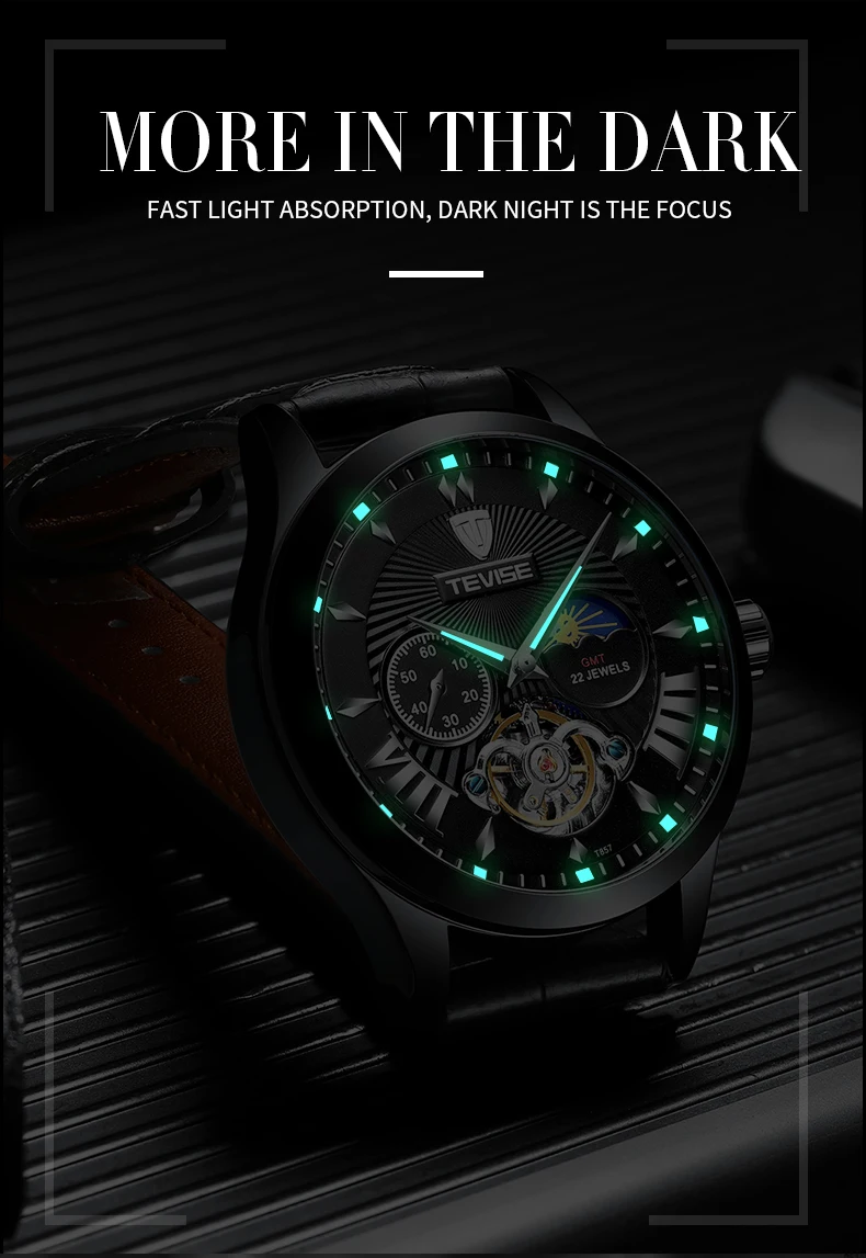 Tourbillon Tevise Лидирующий бренд Мужские механические часы автоматические Модные Роскошные мужские часы из нержавеющей стали Relogio Masculino