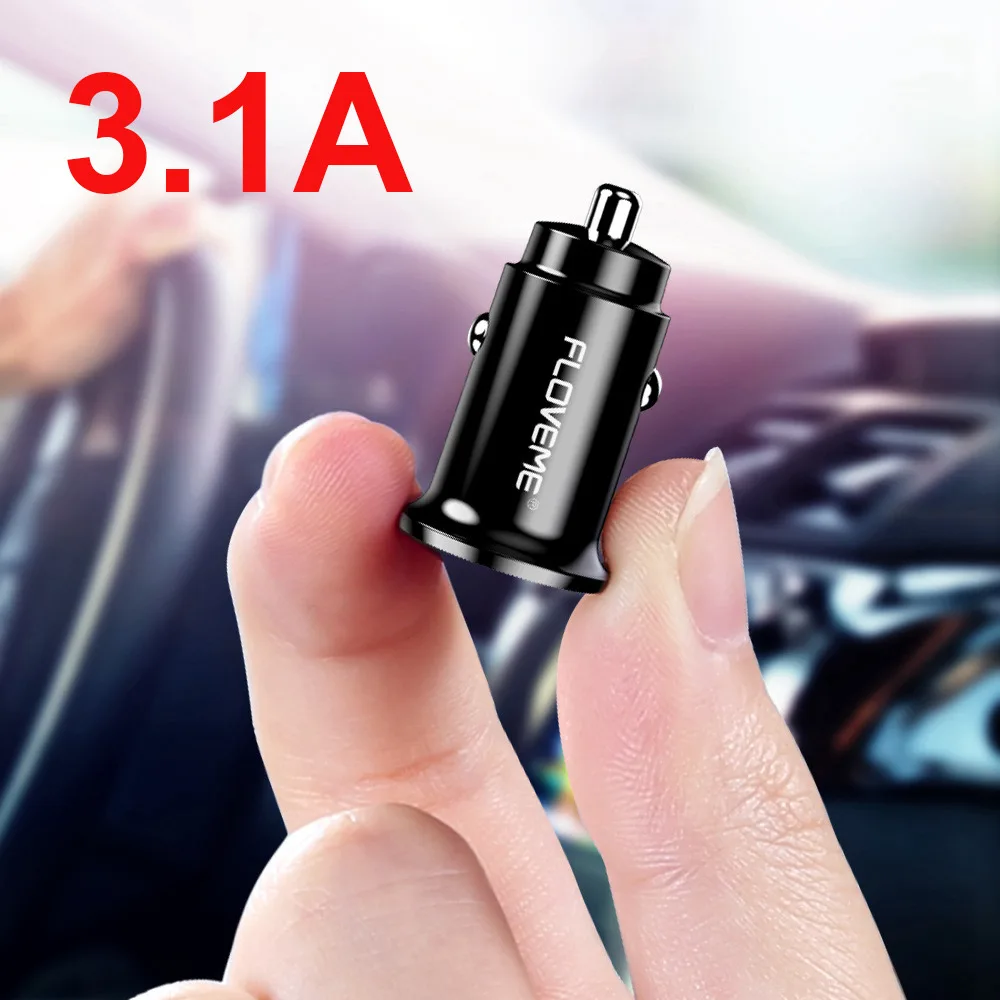 3.1A Charger FLOVEME 3.1A/2.4A универсальное Мини Двойное USB Автомобильное зарядное устройство для мобильного телефона автомобильное usb-устройство для зарядки телефона быстрая зарядка автомобильное зарядное устройство адаптер - Тип штекера: 3.1A Charger