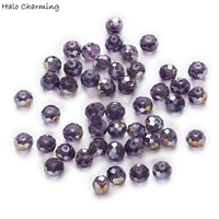 50 piece violet ab color crystal glass rondelle quartz faceted beads jewelry findings 4 8mm