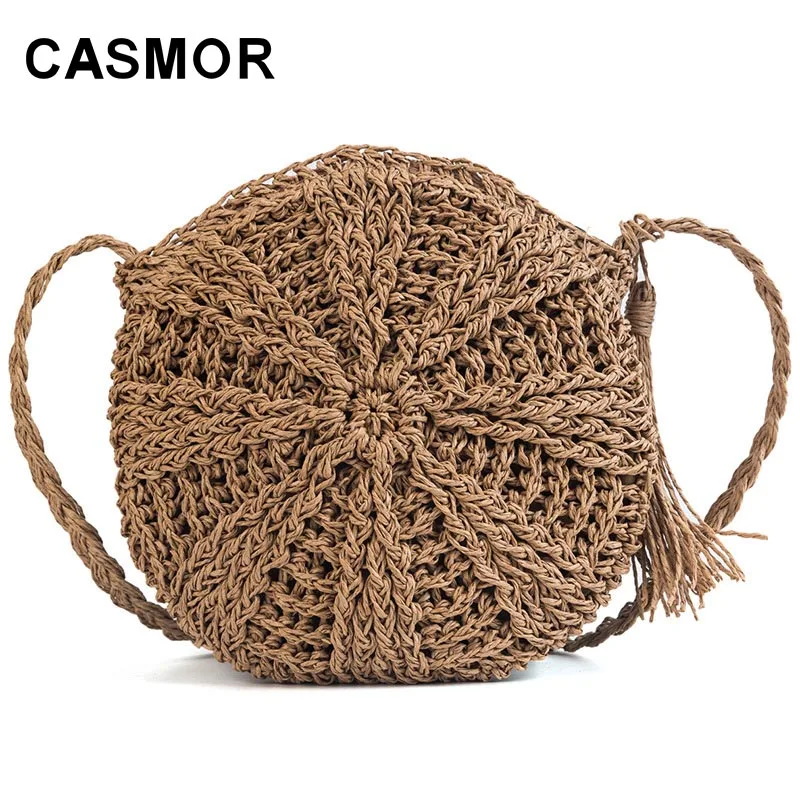 CASMOR женские летние сумки 2019 круглая соломенная плетеная Сумка из ротанга ручная