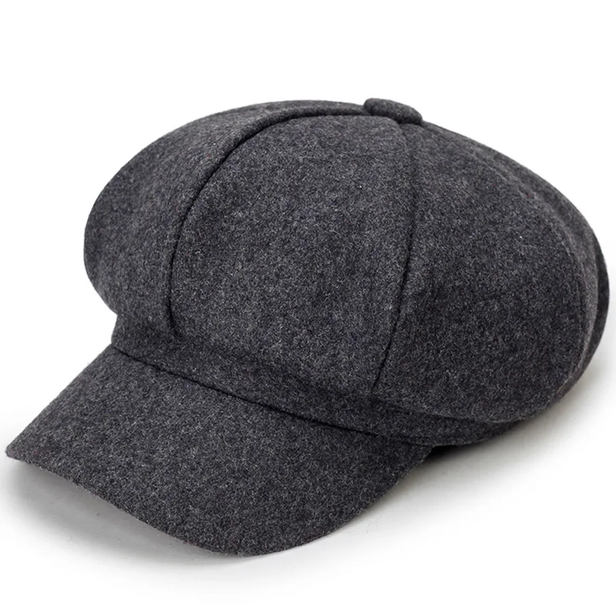 dark gray Винтажная фетровая восьмиугольная шляпа, новые зимние женские головные уборы, кепка Newsboy черного цвета, художественная Женская кепка, кепка для отдыха, аксессуары - Color: dark gray