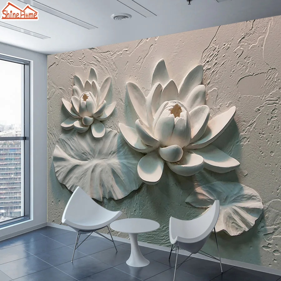 

ShineHome-Modern Large Floral Lutos Embossed Wallpaper 3d for Walls Wallpapers 3 d Living Room Shop Cafe Wall Paper Mural Rolls