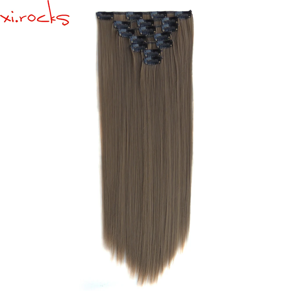 

qjz13050/68 2p Xi.rocks Synthetic Clip in Hair Extensions Straight Hairpiece Clips on Hair Extension wig Sandy Taupe wigs