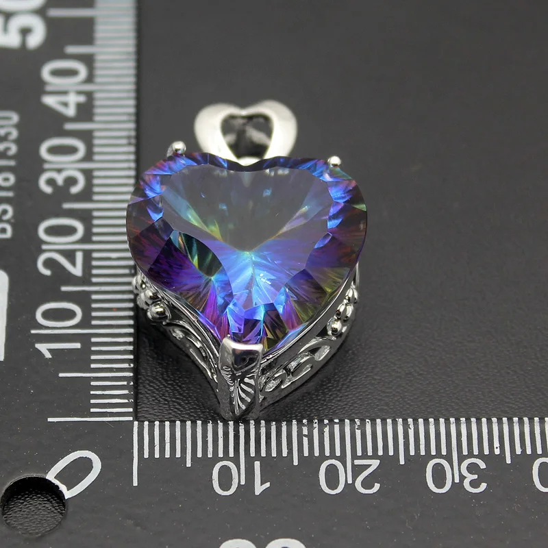 Цепочка с подвеской в виде сердца серебристого цвета|rainbow fire|heart 925925 sterling silver heart |