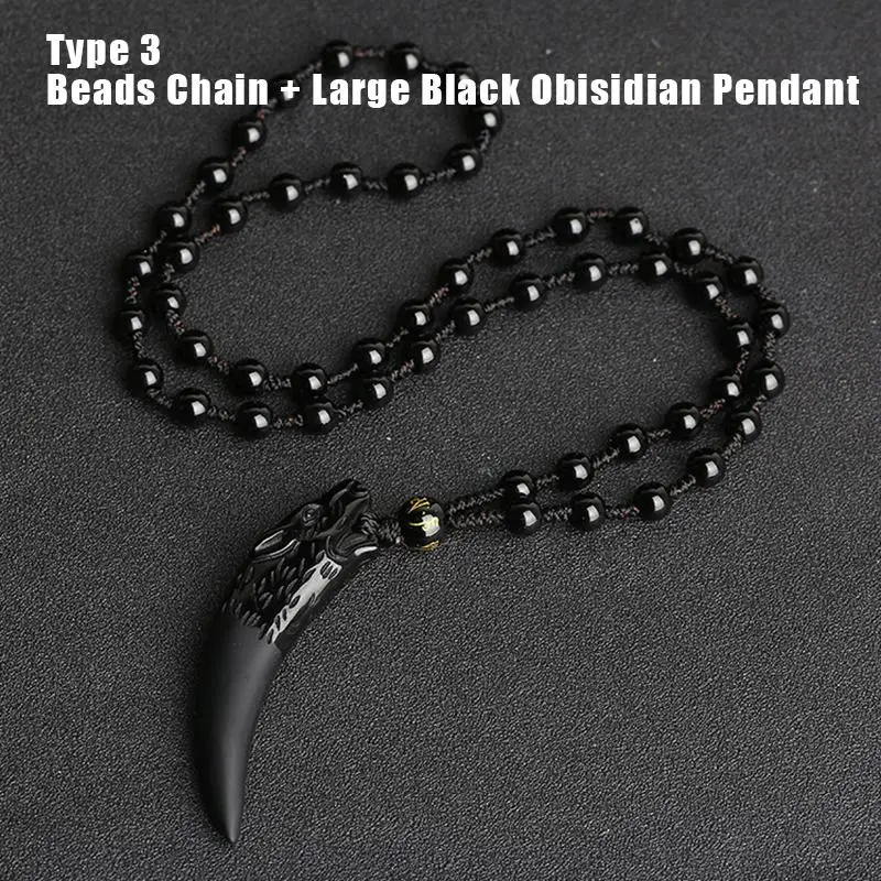 Type 3 Wolf tooth Obsidian Pendant Necklace Amulets And Talismans Couple Natural Stone Necklace For Women Men Lucky Jewelry - Окраска металла: Type 3