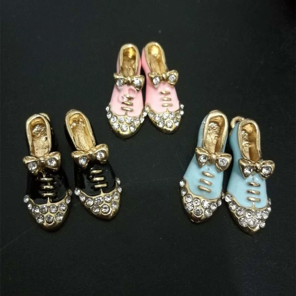 

MRHUANG 10pcs/pack Rhinestone Haneda shoes Floating Enamel Drop Oil Charms Alloy Pendant fit for Jewelry Accessories