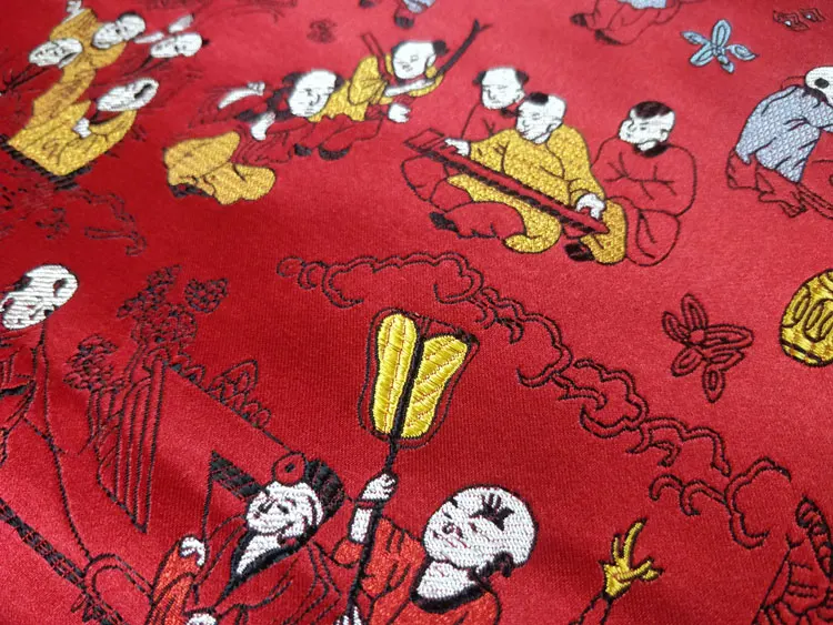 Chinese Silk Brocade Dobby Fabric Tang Costume Cheongsam Traditional Wedding Quilt Cover Cushion Pillowcase Red Hundred Children | Дом и сад