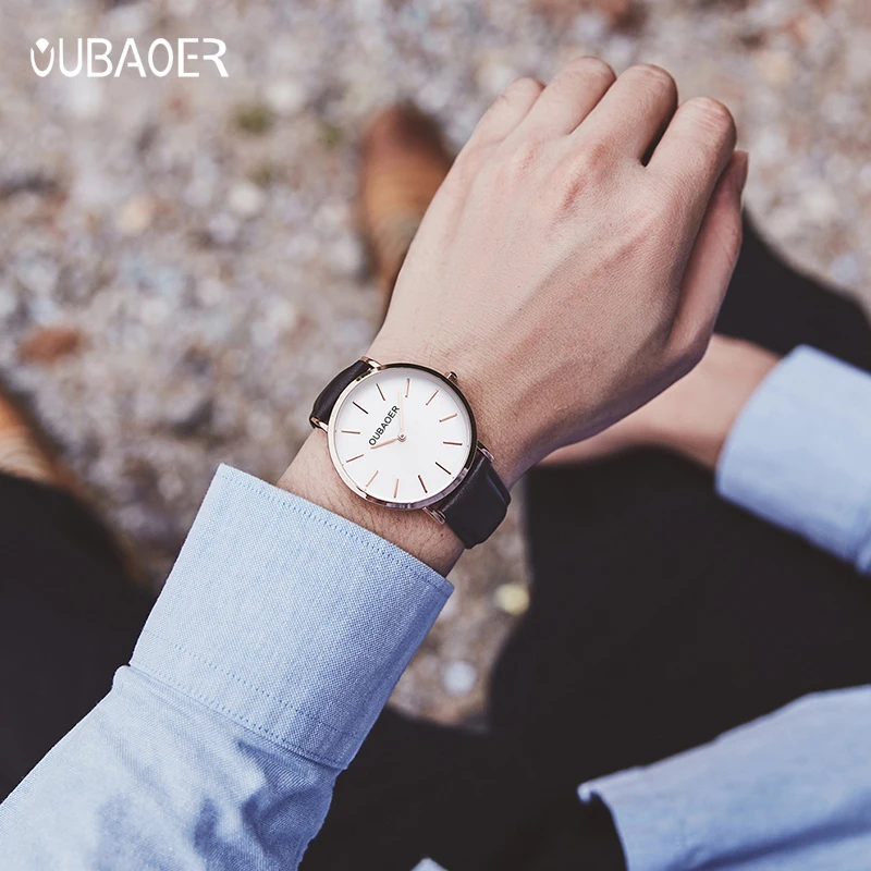 OUBAOER 2019 мужские минималистичные часы тонкие роскошные с розой Классические