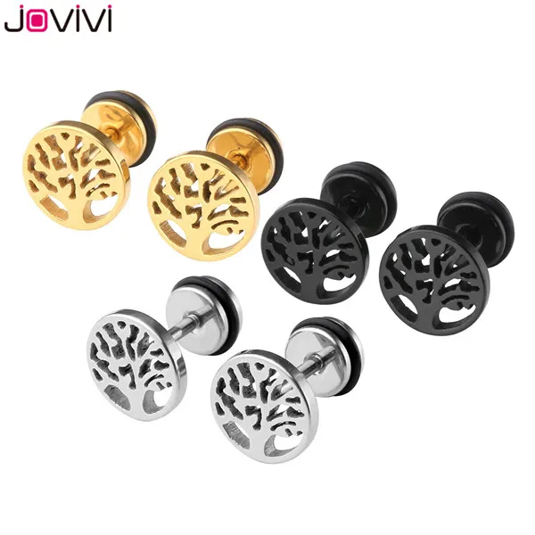 Mixed Color 6pcs JOVIVI 1,2 мм(16 Калибр) 1-3 пары, серьги-гвоздики из нержавеющей стали «Древо жизни», поддельные серьги-гвоздики для ушей, иллюзионные серьги, пробки для ушей, пирсинг - Окраска металла: Mixed Color 6pcs