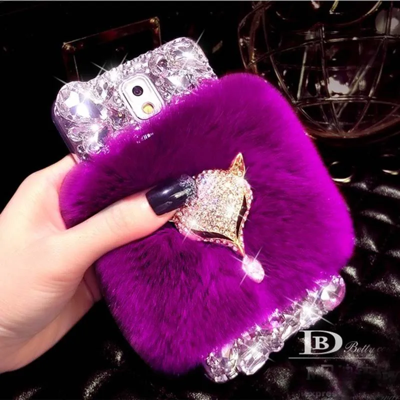 Настоящее волос кролика Rex Мех лиса Bling Diamond Crystal Case Капа Coque для Samsung J1 J2 J3 J5 J7 2016 2015