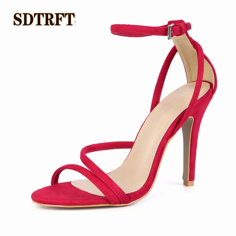 SDTRFT/zapatos mujer летние модные босоножки красного цвета на шпильке обувь с пряжкой