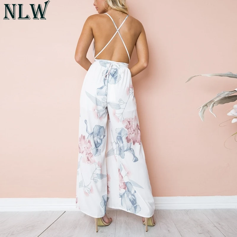 NLW летние пляжные вечерние комбинезоны комбинезон Boho с цветочным принтом высоким