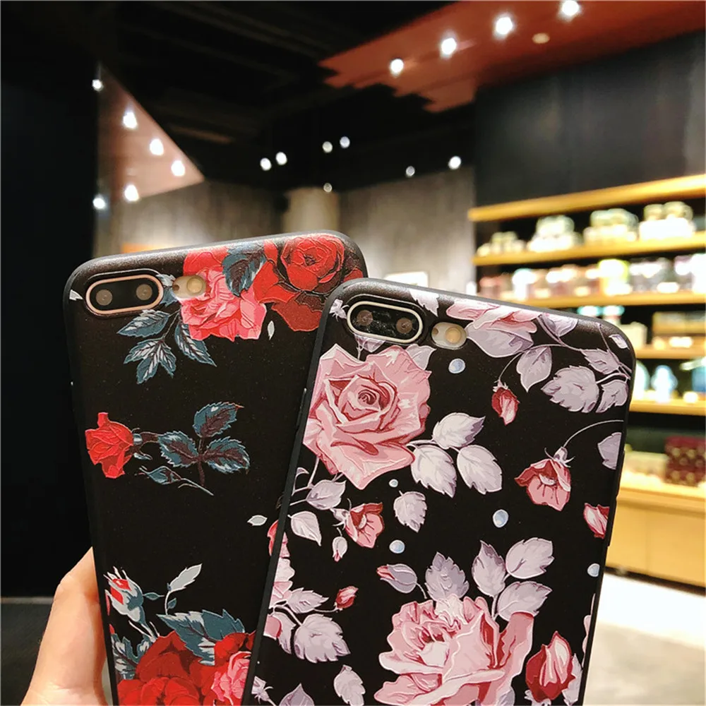 Fashion Flower Silicone Phone Case for IPhone 7 Retro 3D Rose Leaves Tassel X 5 5S 6 6S 8 Plus Cover Fundas |
