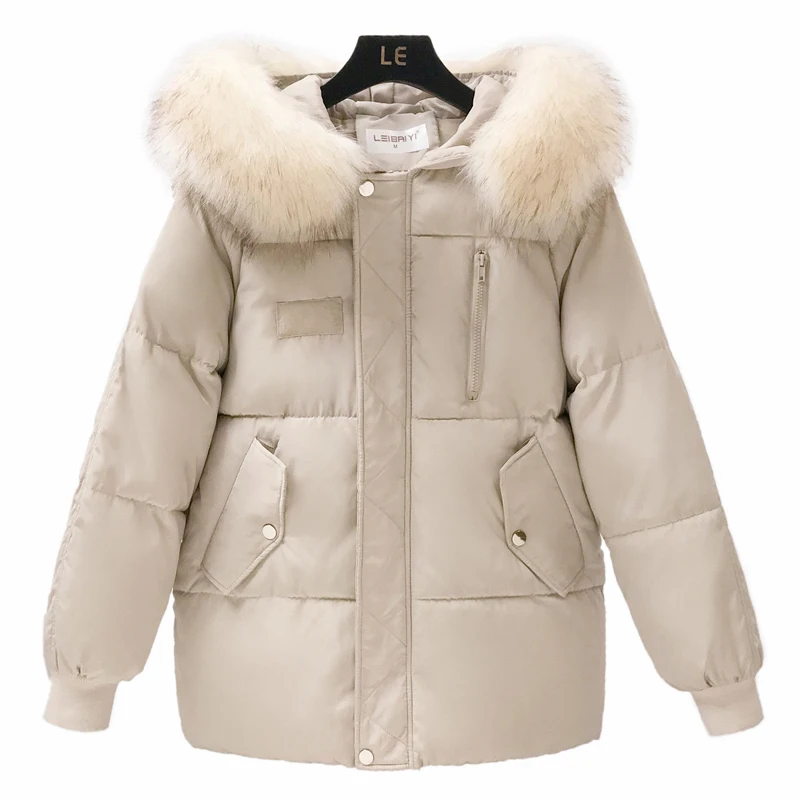 2019 Hot Sale Winter Jacket Women Solid Color Black Beige Female Coat Hooded With Fur Ladies Loose Short parka | Женская одежда