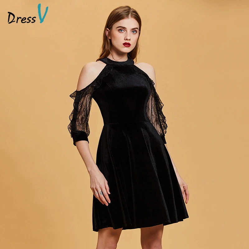 

Dressv black cocktail dress cheap scoop neck a line sleeveless zipper up graduation party dress elegant fashion cocktail dress