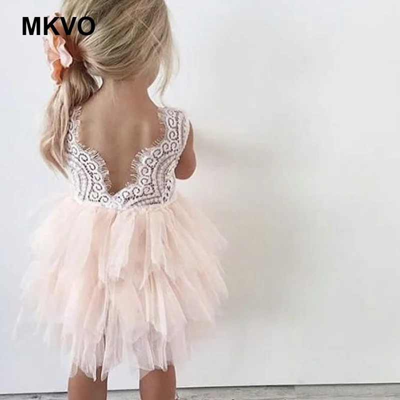 Girls dress lace embroidered solid color stitching white pink purple sleeveless elegant Christmas party princess ceremony | Детская