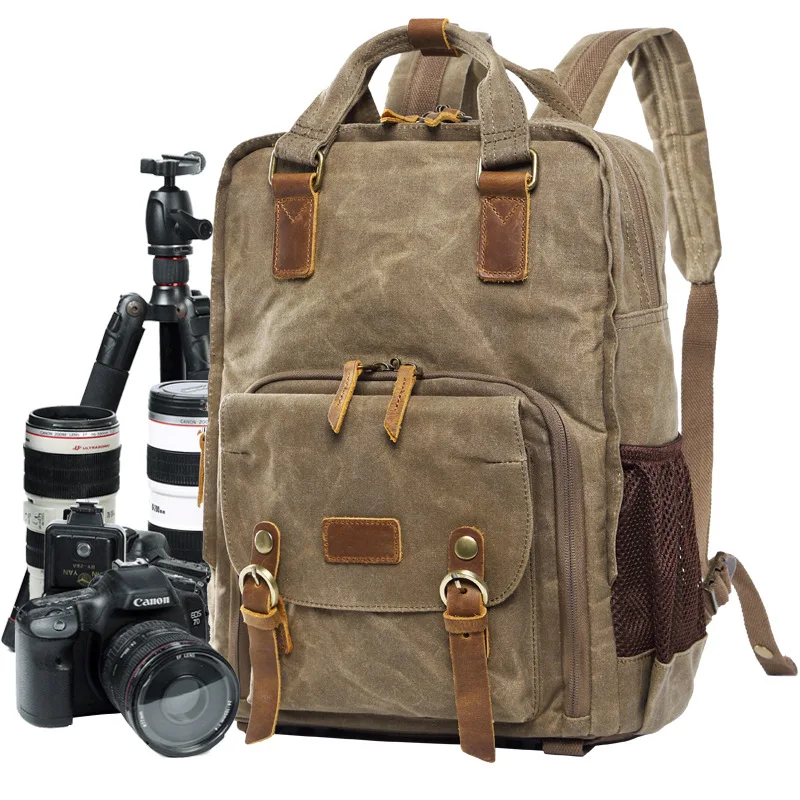 

Batik Canvas Digital SLR Photo Backpack Durable Photographer Padded Camera Bag for Cannon/Nikon/Sony DSLR Lens Tripod 15' Laptop
