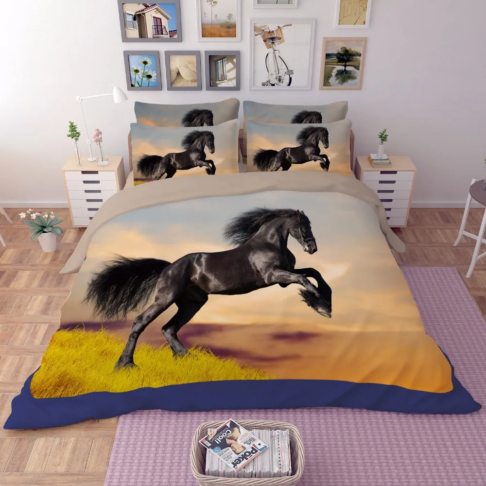 BeddingOutlet Horses Bedding Set 3D Dusty Lightning Printed Duvet Cover Double for Adults pillowcase Photography Bedclothes 3pcs | Дом и сад