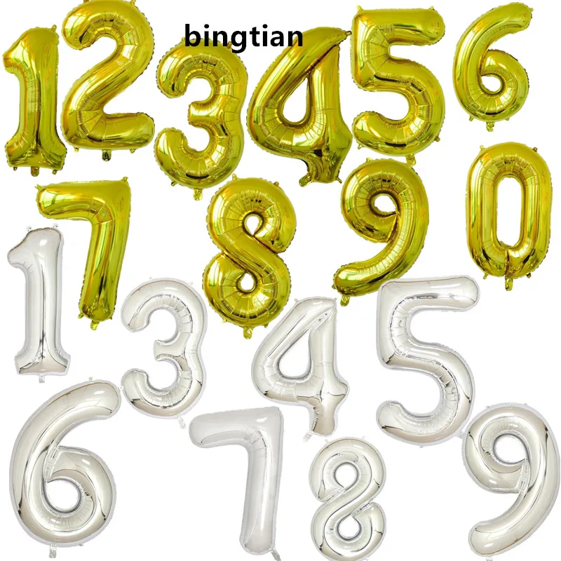 BINGTIAN 32 дюйма с цифрой 0 9 фольгированные шары золотые серебряные цифры гелиевые