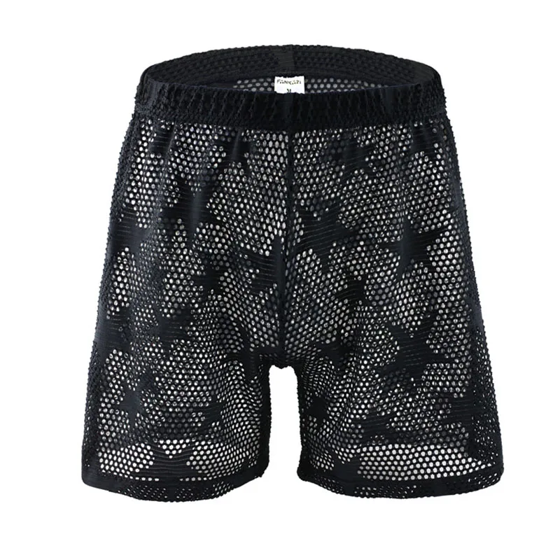 

Mens Black See Through Black Mesh Fishnet Shorts 2021 New Sexy Men Shorts Nightclub Perform Underwear Shorts Trunks Underpants