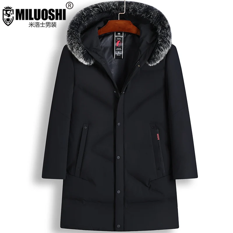 8XL, 7XL, толстый пуховик, новые длинные зимние пуховики и парки, теплые модные деловые белые пуховики и пальто на утином пуху, брендовая одежда - Цвет: Black