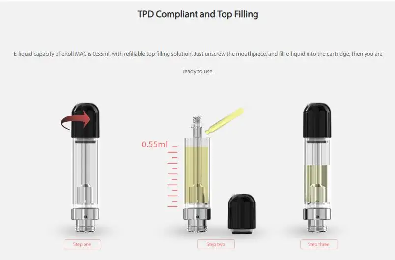 Joyetech eRoll MAC Battery 180mAh built-in battery /Joyetech Cartridge 0.55ml E-juice capacity 11W max power | Электроника