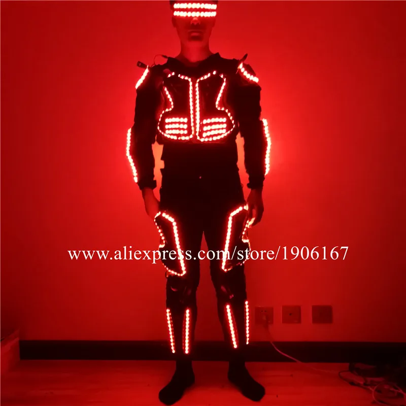 Colorful LED Growing Stage Performance Armor Robot Men Suit Luminous Flashing Party Glasses Clothes Led Light Up Dance Wear | Дом и сад