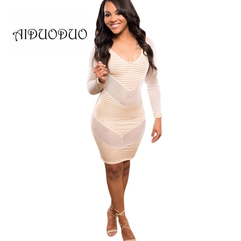 2016 Женщины Белый Bodycon Клубные Платья С Длинным Рукавом Лоскутная Сетки Оболочка
