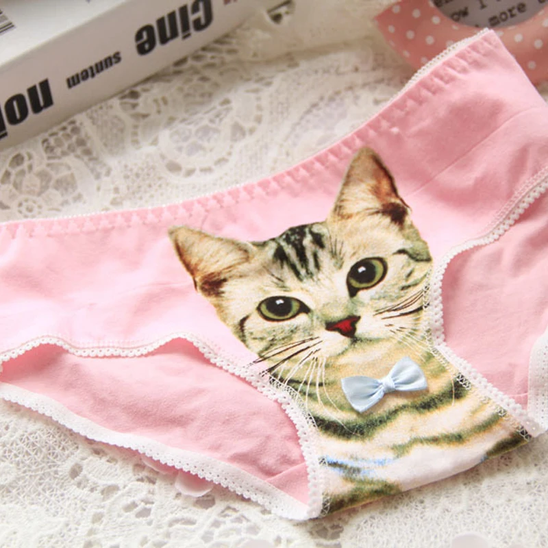 4pcs/lot Cotton Women Underwear Briefs High Quality 3d Printing Panty Cat Panties Sexy Girls Plus Size Calcinhas Tanga | Женская одежда