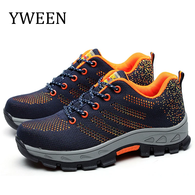 

YWEEN Steel Toe Men's Safety Work Boots Fashion Breathable Labor Insurance Puncture Proof Shoes Lace Up Men Casual Shoes