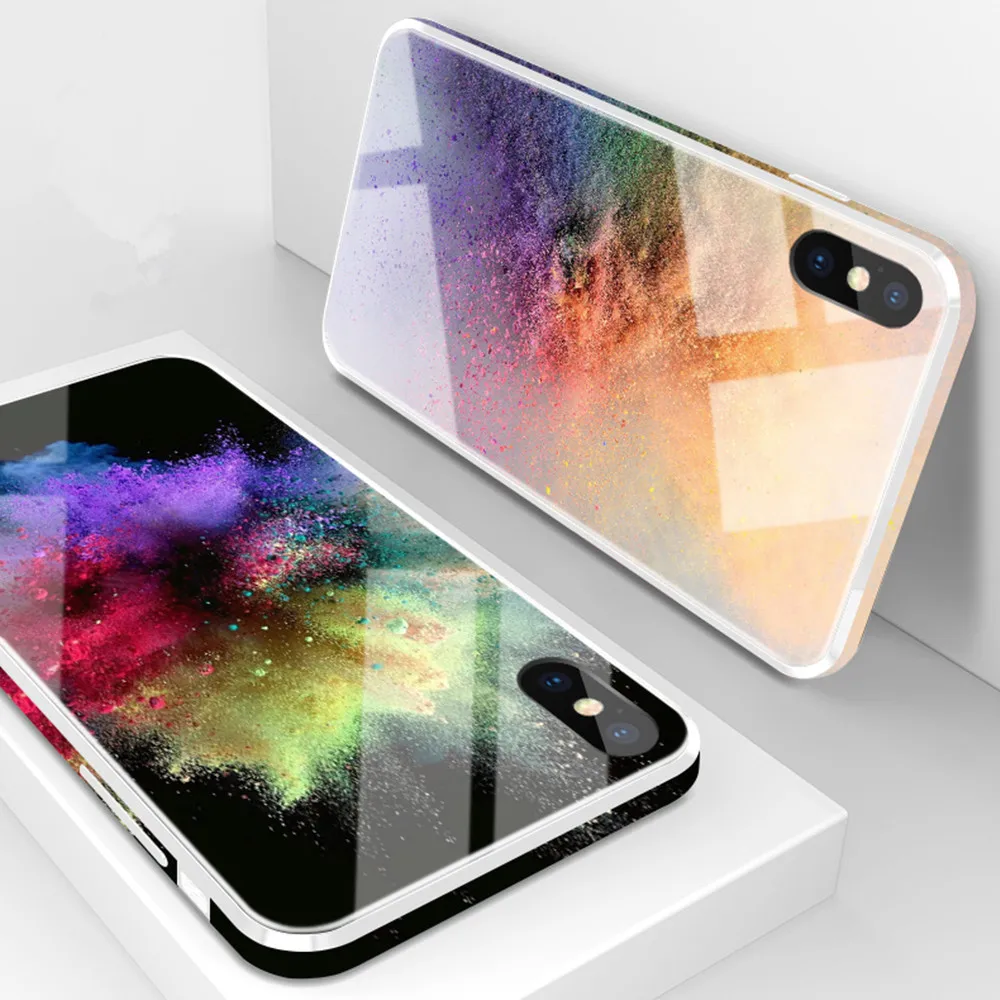 Роскошный чехол из закаленного стекла для Apple iPhone 6 6s 7 8 Plus цветной противоударный