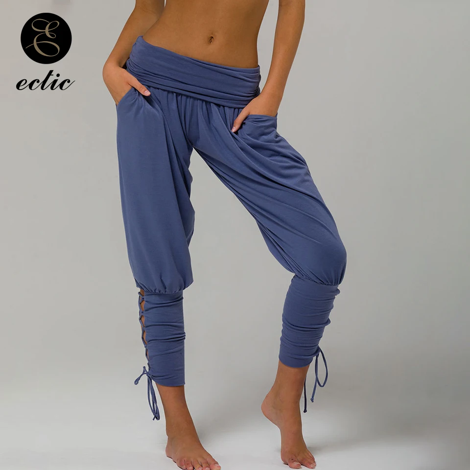 Cropped Leggings Pantacourt Femme Satin Harem Pants Casual Bandage Crisscross Leggings Women Wide Leg Wrinkled Ruched Leggings