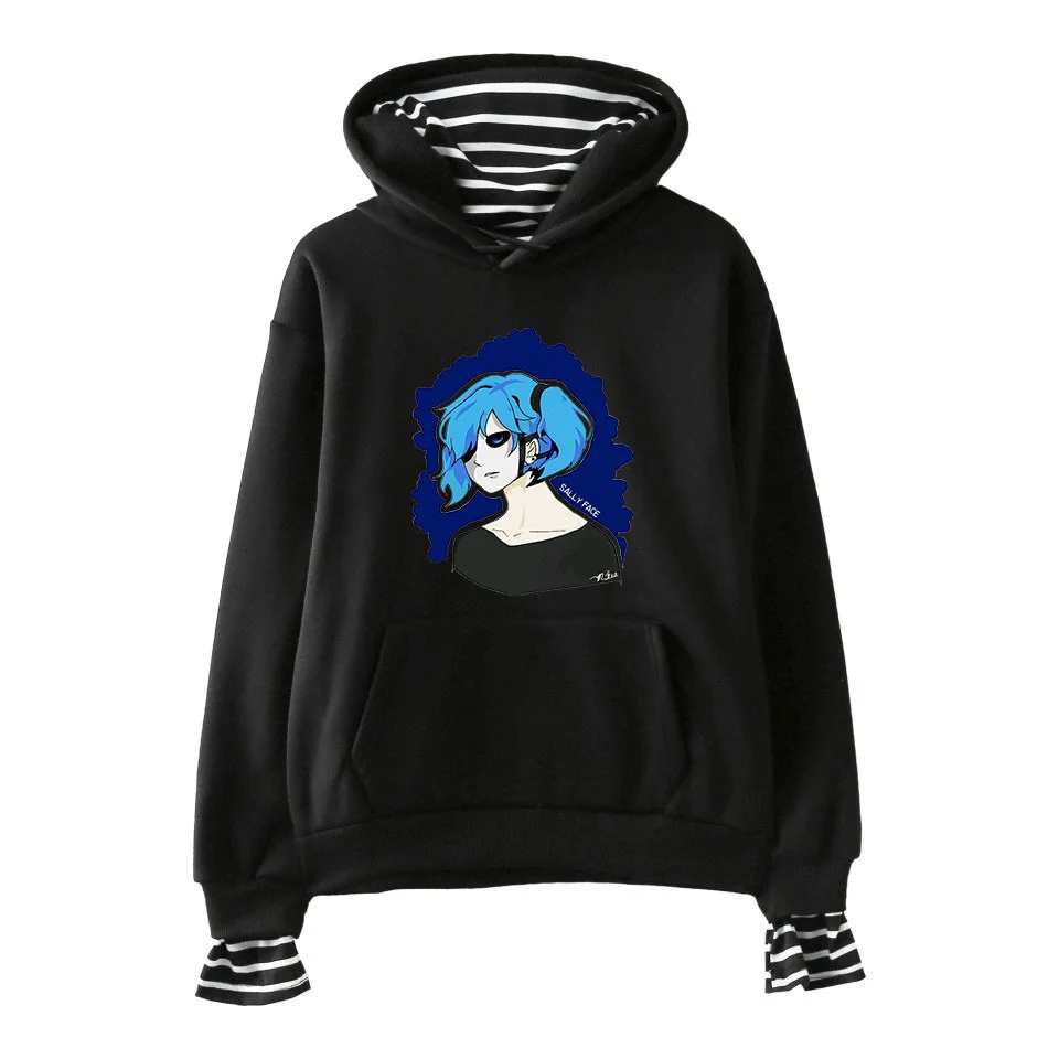 black sally hoodie Поддельные из двух частей женские Sally Face толстовки для девочек и мужчин пэчворк полосатый поддельные из двух частей Толстовка Пуловер XXS-XXL - Цвет: black sally hoodie