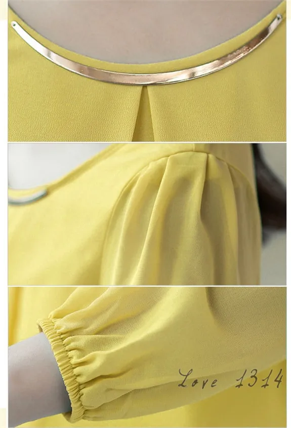 New CHIC 2015 Shirts Plus Size Casual Long Sleeve Chiffon Blouse For Women Blusas Sequined O-neck Blouses Yellow Rose SV007480 |